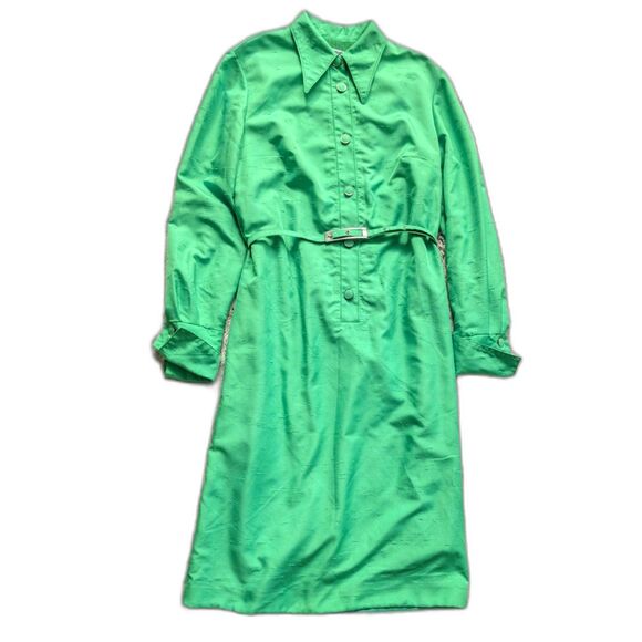 Vintage 70s QIANA Shantung Dagger Collar Button Front Midi Shirt Dress, Sz. 6/8 - Picture 12 of 13